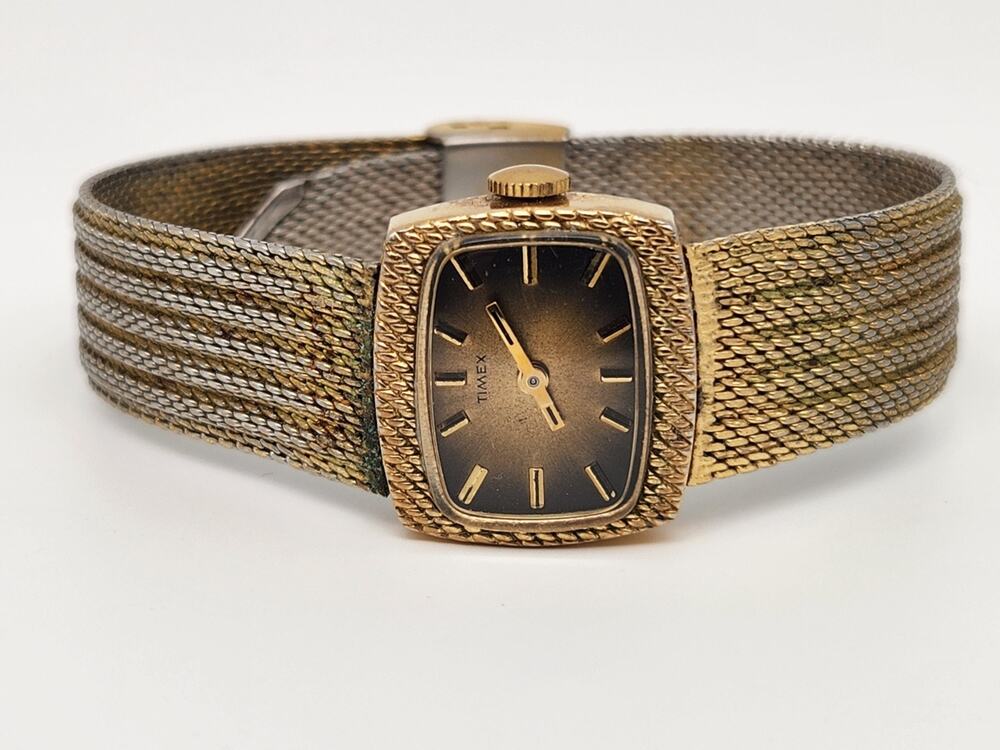 Vintage 1950s Timex Ladies Gold Dial Wind-Up Watch w/Mesh Band - PARTS/ REPAIR